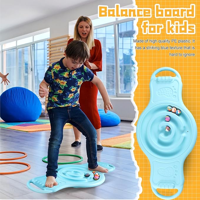 Maze Balance Board for Kids Plastic Wobble Rocker Balance Board with Mini Balls Load 220lb Balance Game with Handles for Toddler Balancing Exercise Equipment Game, 24.5 x 11.8 Inch