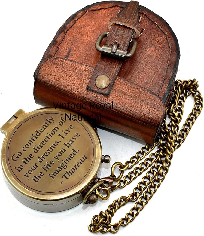 AASIYA Brass Nautical Portable Pocket Compass with Chain