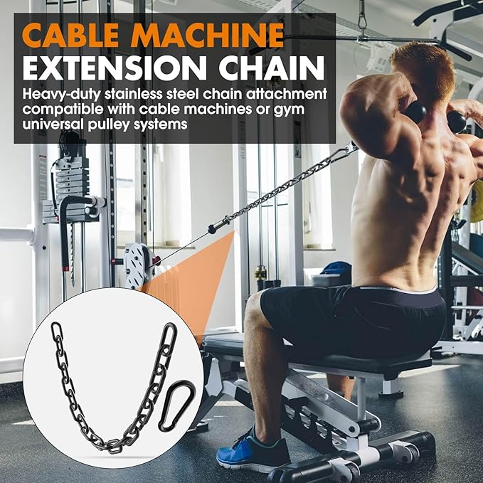 23.6" Gym Fitness Cable Extension Chain, 304 Stainless Steel Cable Machine Extension Accessory, Workout Chain for Home Gym Replacement, Weight Lifting, Triceps Exercise