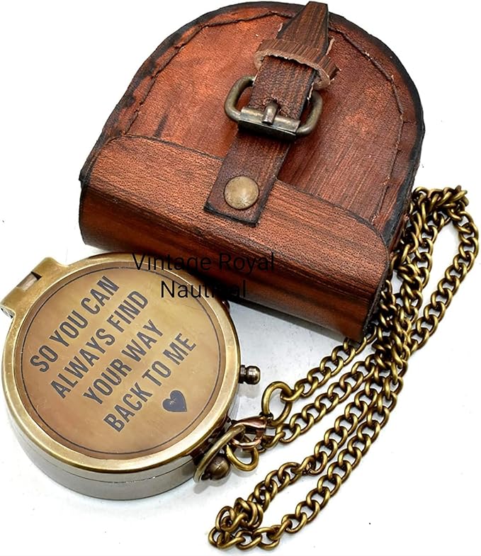 AASIYA Brass Nautical Pocket Compass with Chain and