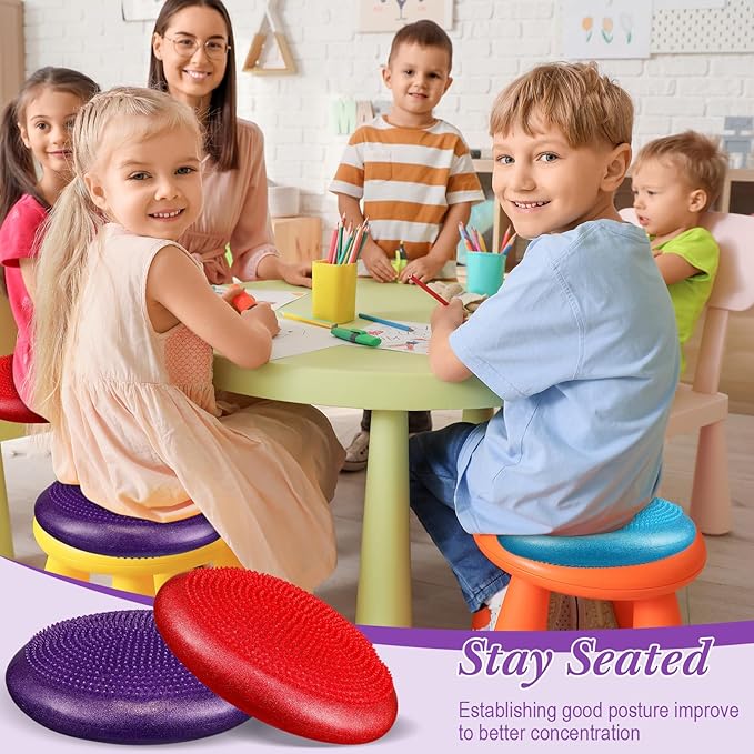 Libima 4 Pcs Glitter Wiggle Seat for Sensory Kids Inflated Wobble Cushion Sensory Seat Flexible Seating for Classroom Elementary, Balance Disc with Pump for Kids Adult Office Home