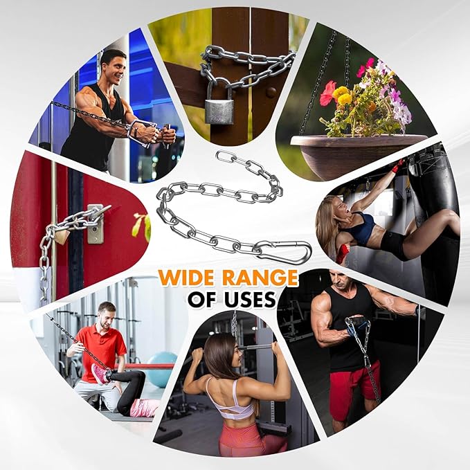 23.6" Gym Fitness Cable Extension Chain, 304 Stainless Steel Cable Machine Extension Accessory, Workout Chain for Home Gym Replacement, Weight Lifting, Triceps Exercise