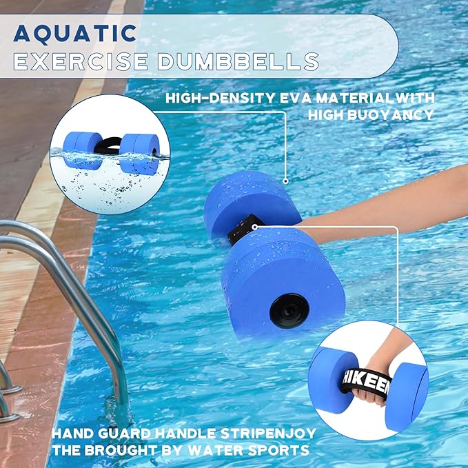 Hikeen 6-Piece Water Aerobics Pool Exercise Equipment, Aqua Aerobics Equipment Set,Includes High Density Water Dumbbell Aqua Belt and Ankle Weights for Aquatic Therapy,Pool Fitness