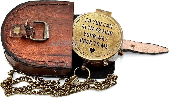 AASIYA Brass Nautical Pocket Compass with Chain and