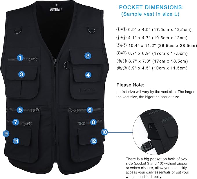 Men's Utility Work Hunting Travel Fishing Multi-Pockets Outdoor Vests