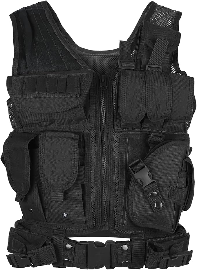 Lixada Tactical Vest Lightweight Breathable Polyester Sports Vest Outdoor Training Vest Adjustable for Adults