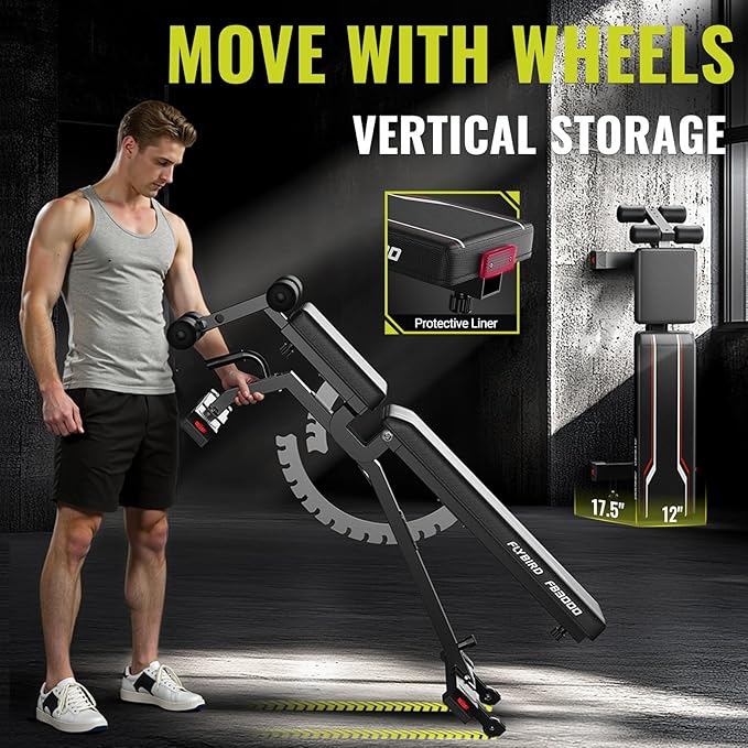 FLYBIRD Adjustable Weight Bench, Vertical Storage Space-Saving Workout Bench, 1200lbs Capacity Strength Training Bench with Detachable Headrest and Leg Support for Home Gym