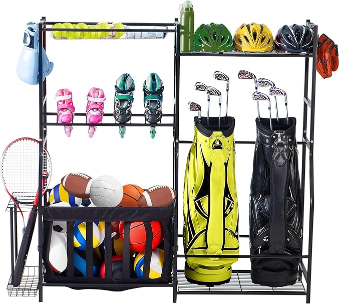 LUGO Garage Sports Equipment Organizer with Baskets and Hooks