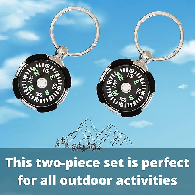 Mini Compass Keychain for Camping Climbing Hiking Traveling (2 Pack)