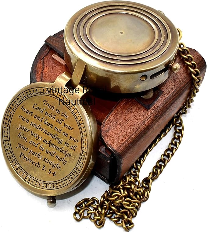 AASIYA Brass Nautical Portable Pocket Compass with Chain