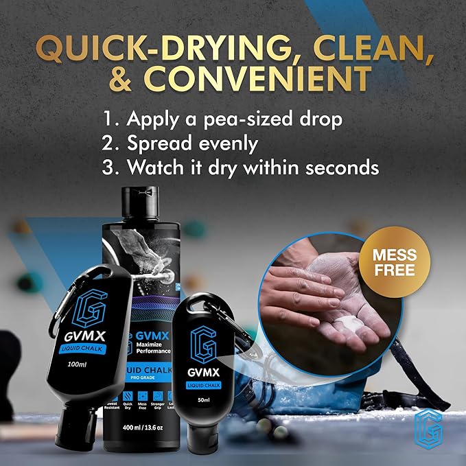 50ML/100ML/400ML Superior Grip Premium Liquid Chalk. Long Lasting Mess-Free Gym Chalk for Weightlifting, Gymnastics, Climbing. Fast Drying Refillable Gym Accessories. Package May Vary.