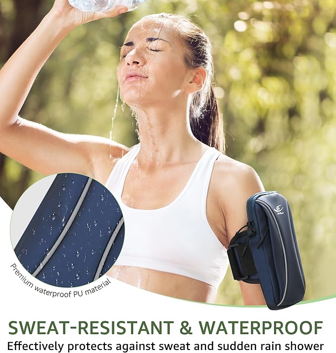 HiRui Arm Bag & Wrist Bag Phone Holder, Sports Running Armband for Gym, Cycling & Workout, Compatible with iPhone 16/15/14 Series, Samsung Galaxy & More, Reflective, Adjustable, Secure Fit (Blue)