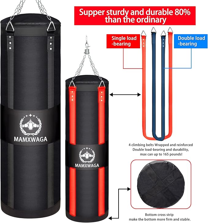 4FT Canvas Punching Bags for Adults, Hanging Heavy Boxing Bag for Kickboxing Karate Taekwondo Muay Thai Training, Max Load-Bearing 180 Lbs (Unfilled)