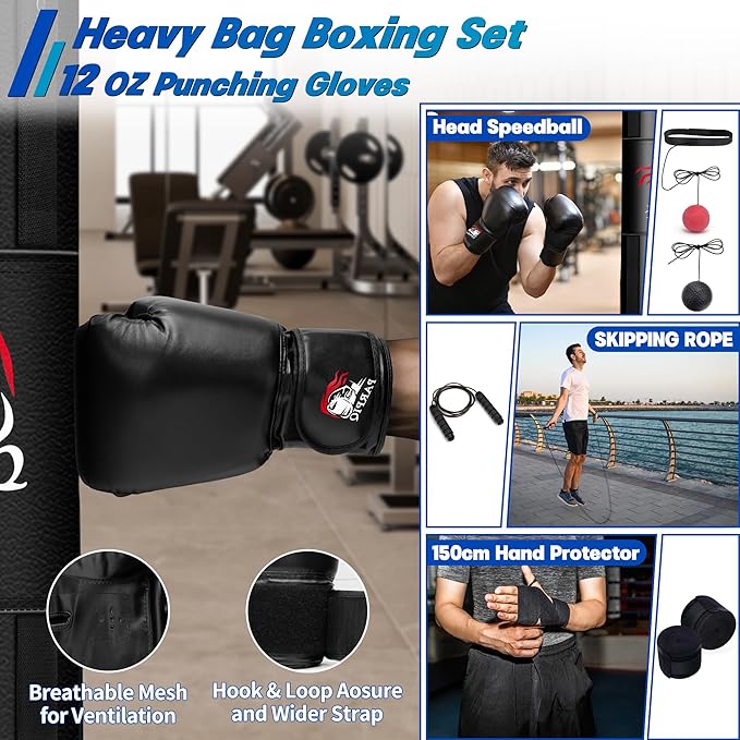 Heavy Punching Bag for Adults, 4FT New Upgrade PU Boxing Bag Set, Punch Bag with 12oz Boxing Gloves for MMA Karate Kickboxing Muay Thai Training Kickboxing Boxing -Unfilled