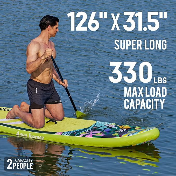 10'6"Inflatable Stand Up Paddle Board Ultra Portable-Lightweight & Stable|All-in-One Kit w/Aluminum Paddle, Dual-Action Pump & Backpack|Lakes & Oceans Ready for Family Recreation by Aquajourney
