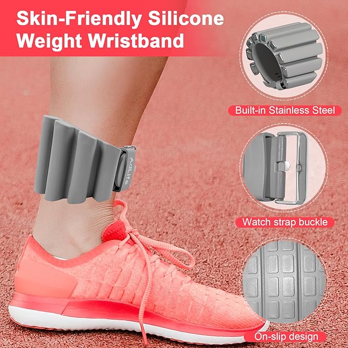 ADLIFE Adjustable Wrist Ankle Weights for Women Men Kids, 2 Lbs Wearable Arm Leg Weights Set of 2(1 Lb Each), Weighted Wristbands Exercise Weights for Walking Running Pilates Yoga Home Gym Workout