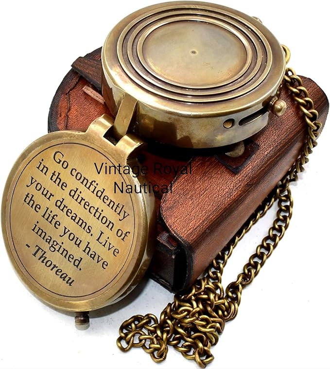AASIYA Brass Nautical Portable Pocket Compass with Chain