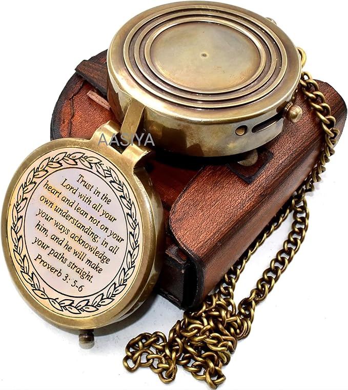 AASIYA Brass Nautical Pocket Compass with Chain and