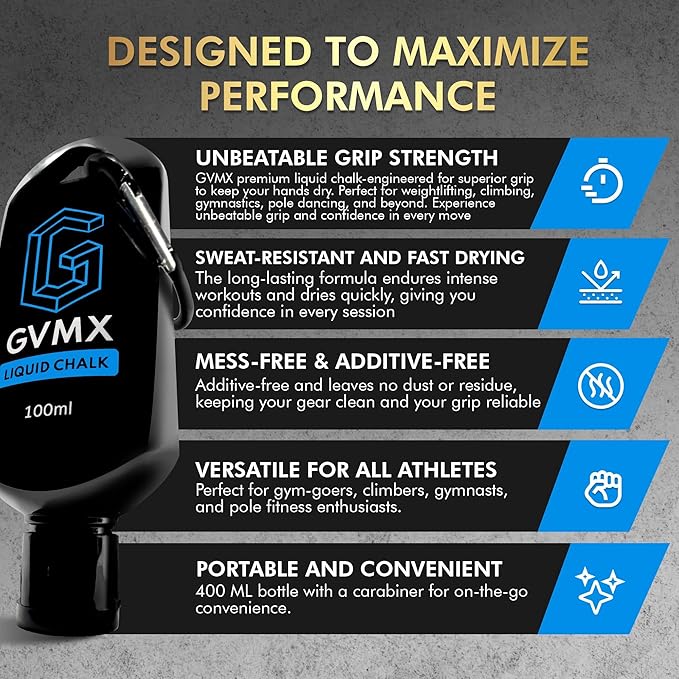50ML/100ML/400ML Superior Grip Premium Liquid Chalk. Long Lasting Mess-Free Gym Chalk for Weightlifting, Gymnastics, Climbing. Fast Drying Refillable Gym Accessories. Package May Vary.