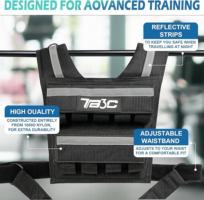 Adjustable Weighted Vest Men 19lbs/ 30lbs/ 40lbs Weights with Reflective Stripe, Weight Vest Woman Workout Vest for Crossfit, Calisthenics, Running & Walking.