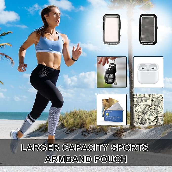 2 Pcs Phone Holder for Running Exercise Phones Armband Waterproof and Breathable Coin Purse Adjustable with Touch Screen Function Outdoor Cycling Use Suitable Sizes Under 6.8 Inches