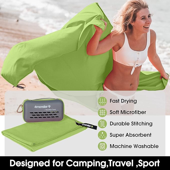 4Monster Camping Towels Super Absorbent (20.00" x 12.00", Green)