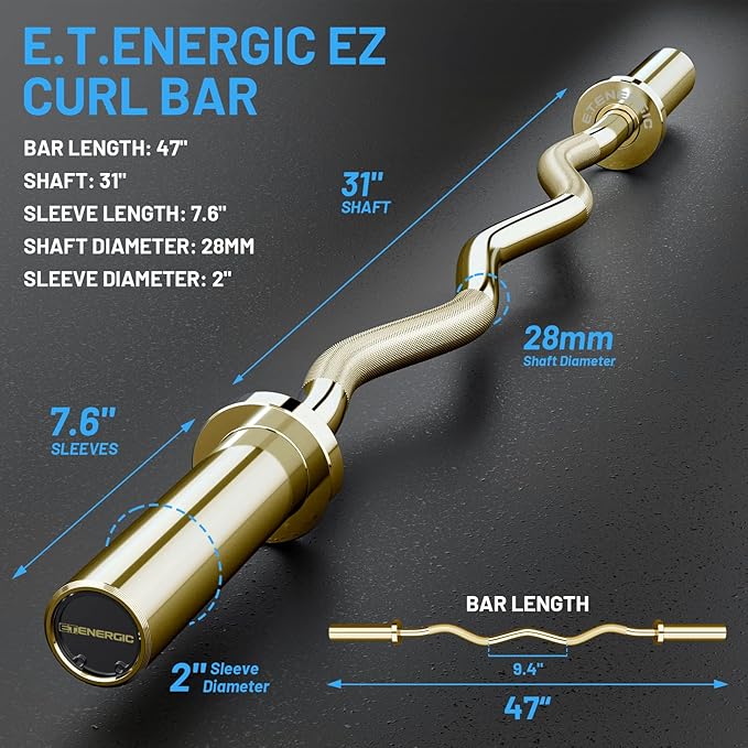 47" Olympic EZ Curl Bar 500-lbs Capacity Steel 2" Barbell