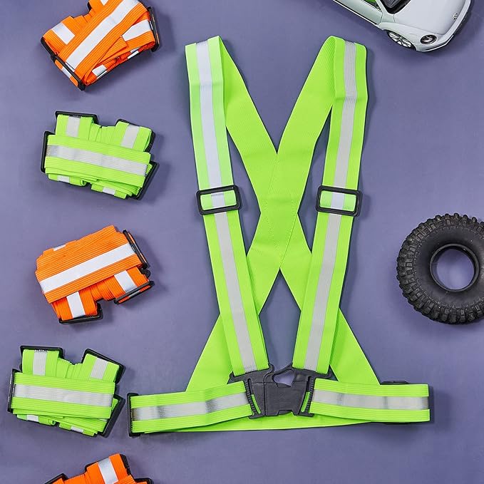 Hercicy 12 Pcs Reflective Vest High Visibility Safety Vests, Adjustable Bright Neon Lightweight Strap Gear (Yellow,Orange)