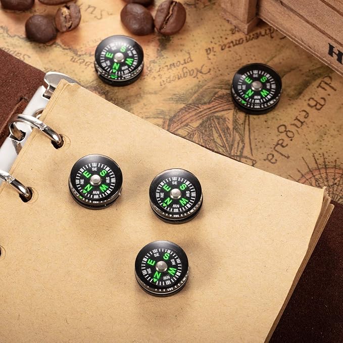 200 Pieces Button Compass Mini Black Survival Compass