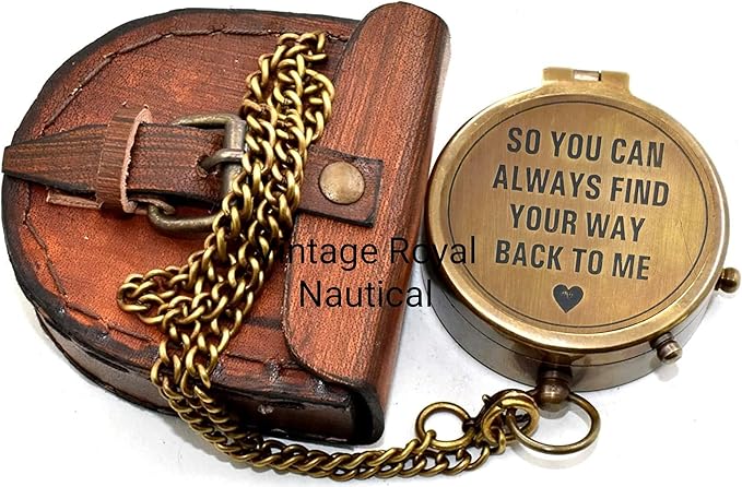 AASIYA Brass Nautical Pocket Compass with Chain and
