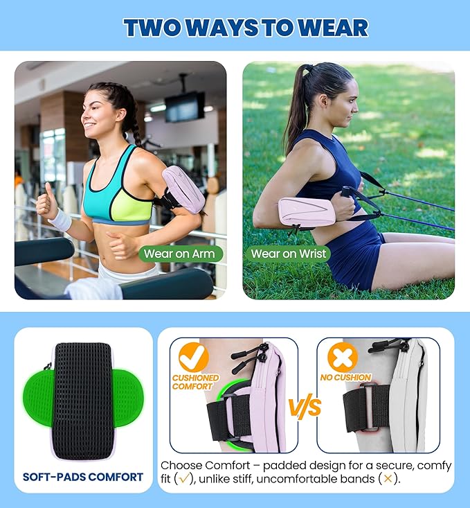 HiRui Cell Phone Holder Arm Bag & Wrist Bag for Phone, Sports Running Armband for Gym & Cycling, Compatible with iPhone 16/16Pro/Plus/15/14 Samsung Galaxy All Phones, Reflective & Adjustable (Purple)