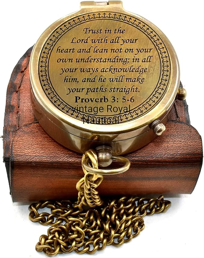 AASIYA Brass Nautical Portable Pocket Compass with Chain