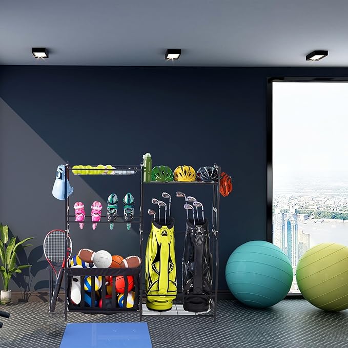 LUGO Garage Sports Equipment Organizer with Baskets and Hooks