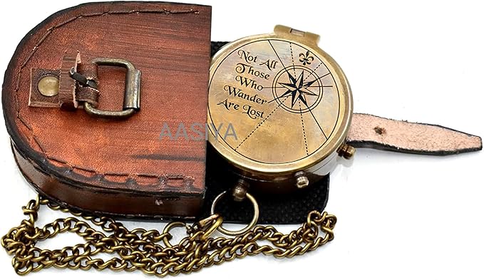 AASIYA Brass Nautical Pocket Compass with Chain and