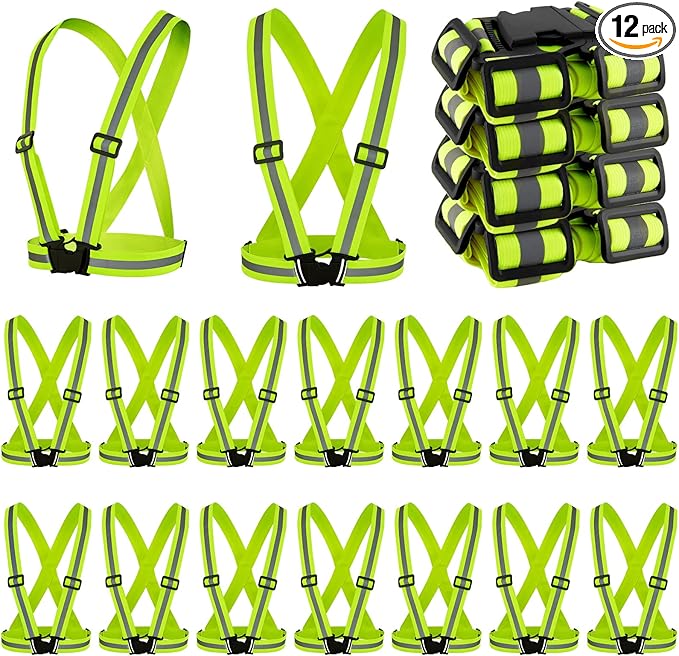 Hercicy 12 Pcs Reflective Vest High Visibility Safety Vests, Adjustable Bright Neon Lightweight Strap Gear (Yellow)