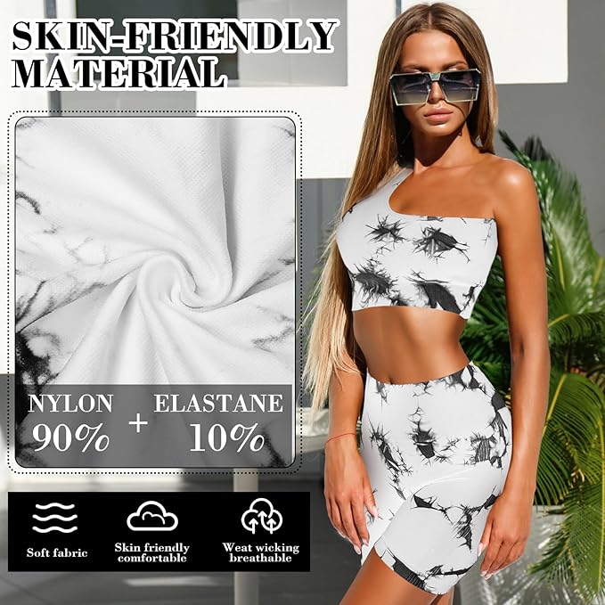 4 Pcs Women's Workout Sets Pilates Exercise Outfit Ribbed Scoop Neck Sports Bra Shorts Leggings Gym Clothes Set