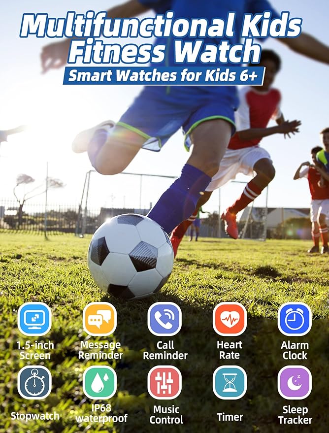 Kids Smart Watch for Girls,IP68 Waterproof Kids Fitness Tracker Watch with 1.5 Inch DIY Face,Heart Rate Sleep Monitor,19 Sport Modes,Calories Counter,Alarm Clock,Great Gifts for Children 6+ (Blue)