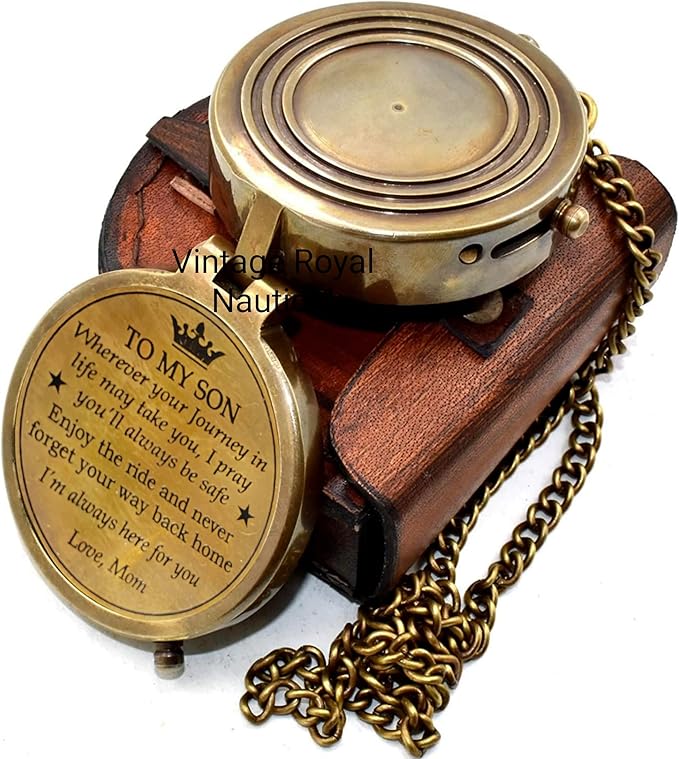 AASIYA Brass Nautical Portable Pocket Compass with Chain