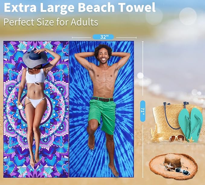 4 Pack Lightweight Thin Beach Towel Oversized 71"x32"