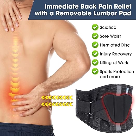 Lower Back Brace for Pain Relief, Back Brace Back Support Belt, Flexible Lumbar Support, Back Support Brace for Lifting at Work, Scoliosis Pain Relief Brace (Black,2XL Fits 37.5”-47” Belly Waist)