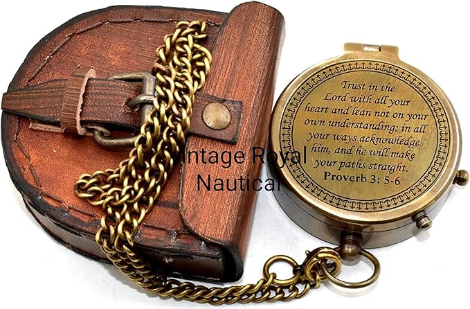 AASIYA Brass Nautical Portable Pocket Compass with Chain