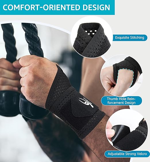 HiRui 2-Pack Ultra-Thin Mesh Wrist Wraps - Breathable, Adjustable Wrist Support for Workouts & Daily Use - Unisex Wrist Brace for Pain Relief, Tendonitis, Carpal Tunnel - One Size Fits All (Black)