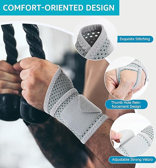 HiRui 2-Pack Ultra-Thin Mesh Wrist Wraps - Breathable, Adjustable Wrist Support for Workouts & Daily Use - Unisex Wrist Brace for Pain Relief, Tendonitis, Carpal Tunnel - One Size Fits All (Gray)