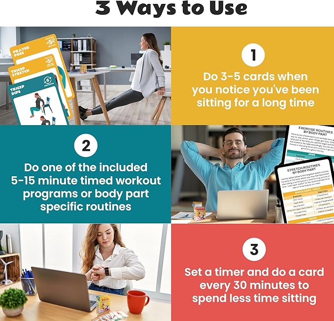75 Desk Workout Cards – 50 Light Bodyweight 25 Stretches 3.5x2.5†Workstation