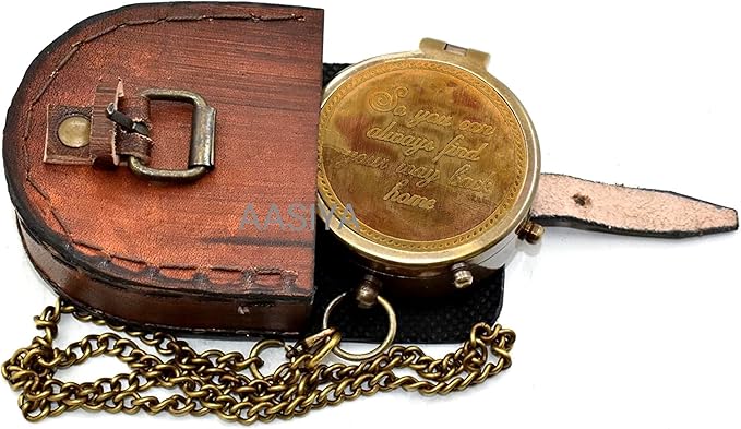 AASIYA Brass Nautical Pocket Compass with Chain and