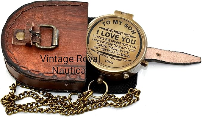AASIYA Brass Nautical Pocket Compass with Chain and