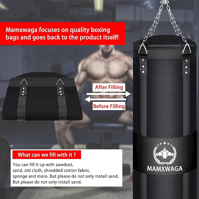 4FT Canvas Punching Bags for Adults, Hanging Heavy Boxing Bag for Kickboxing Karate Taekwondo Muay Thai Training, Max Load-Bearing 180 Lbs (Unfilled)