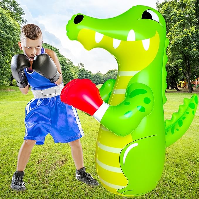 47" Punching Bag for Kids 3-8 Toddler Boxing Bag Inflatable Dinosaur Bopper Birthday Presents for Boys & Girls Sports Toys Outdoor Activities Yard Games