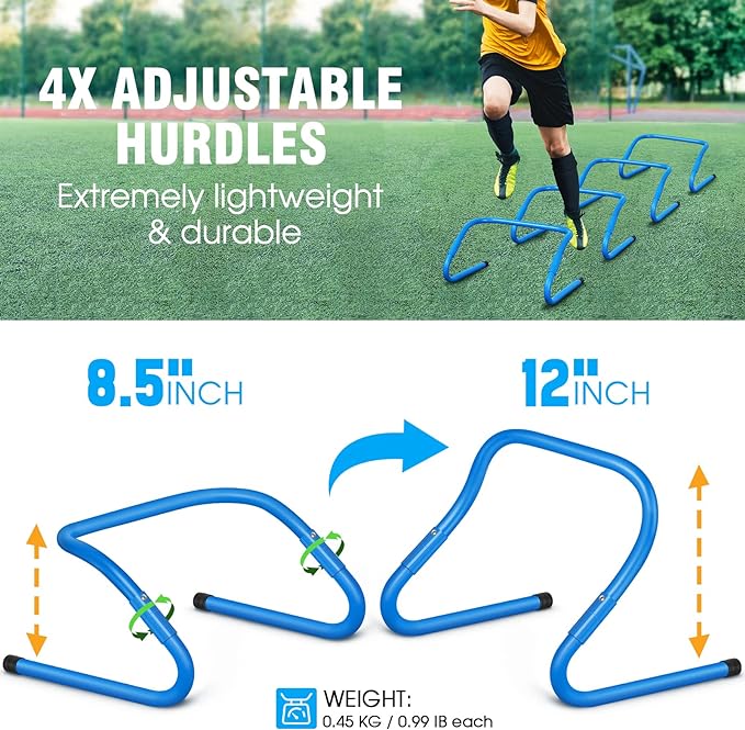 Agility Ladder Speed Training Equipment Set-20ft Agility Ladder 12 Soccer Cones,4 Hurdles,
