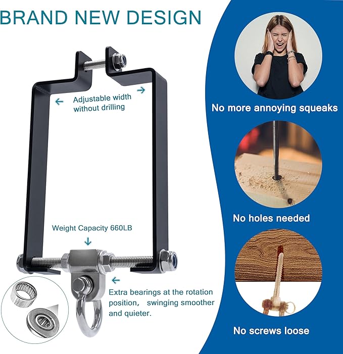 Heavy Duty Swing Hanger Swing Set Accessories for Wooden Sets Snap Hooks Hardware Swing Set Attachments Porch Playground Indoor/Outdoor 660LB Capacity (2 Pcs)